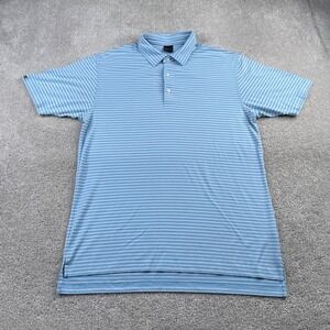 Dunning Golf Polo Shirt Mens‎ Large Blue Stripes Performance Coolmax Stretch